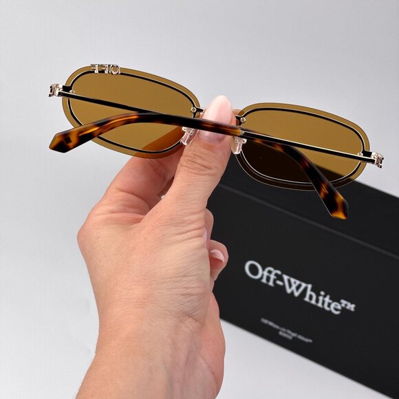 Off-White MIAMI Women Sunglasses Gold Oval Frame Camel Lenses | Model OERI13M - Picture 3 of 9